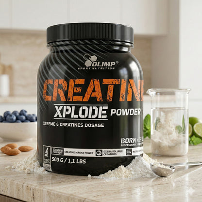 Olimp Creatine Xplode Pulver in 500g Packung, feines Creatine-Produkt für Muskelaufbau und Krafttraining.