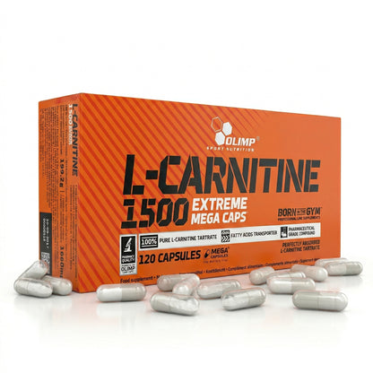 Olimp L-Carnitin 1500 Extreme Mega Caps, ab 120 Kapseln, L-Carnitin Ergänzung in grünen Kapseln für Fitness und Energie.