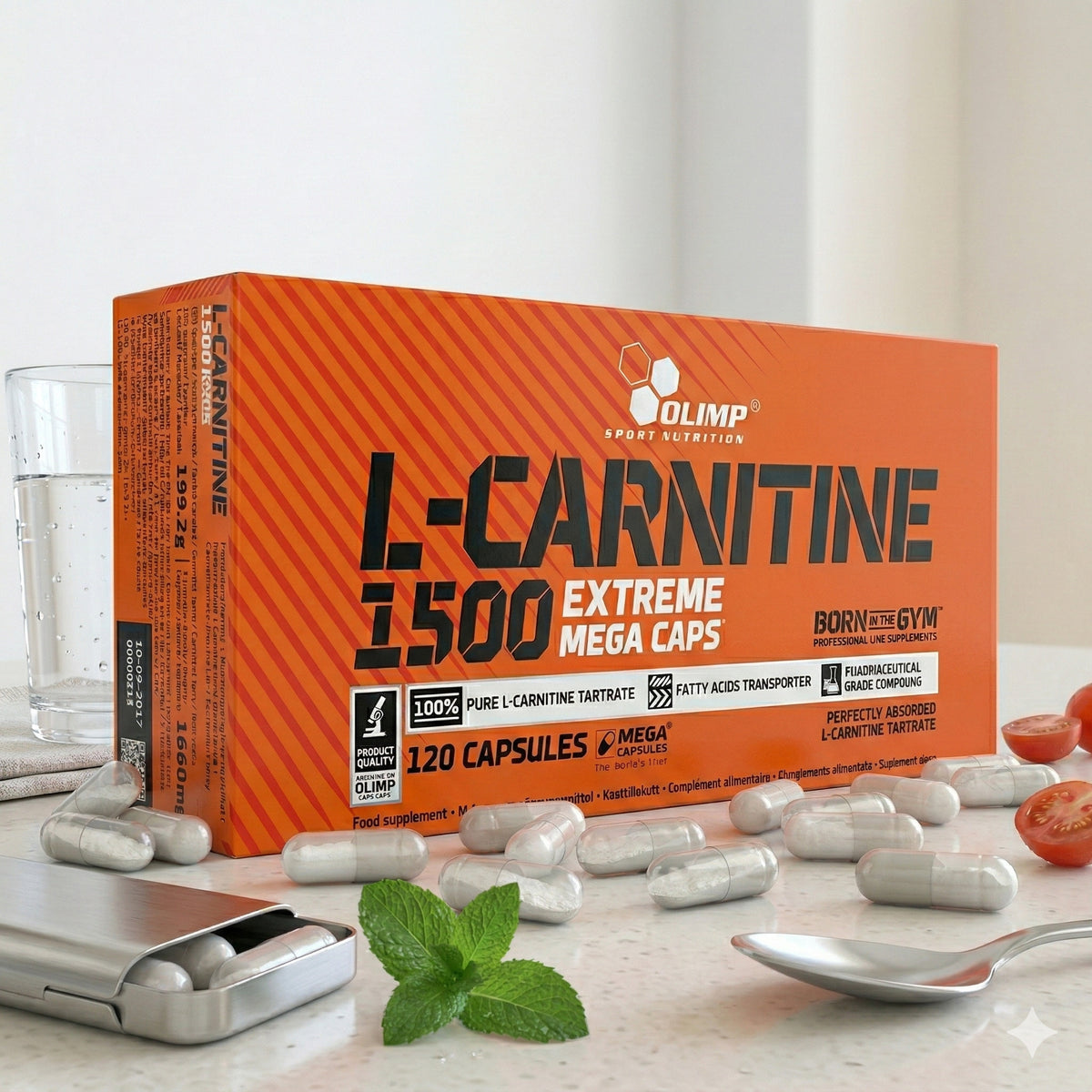 Olimp L-Carnitin 1500 Extreme Mega Caps, 120 Kapseln, L-Carnitin Nahrungsergänzung in schwarzer Dose