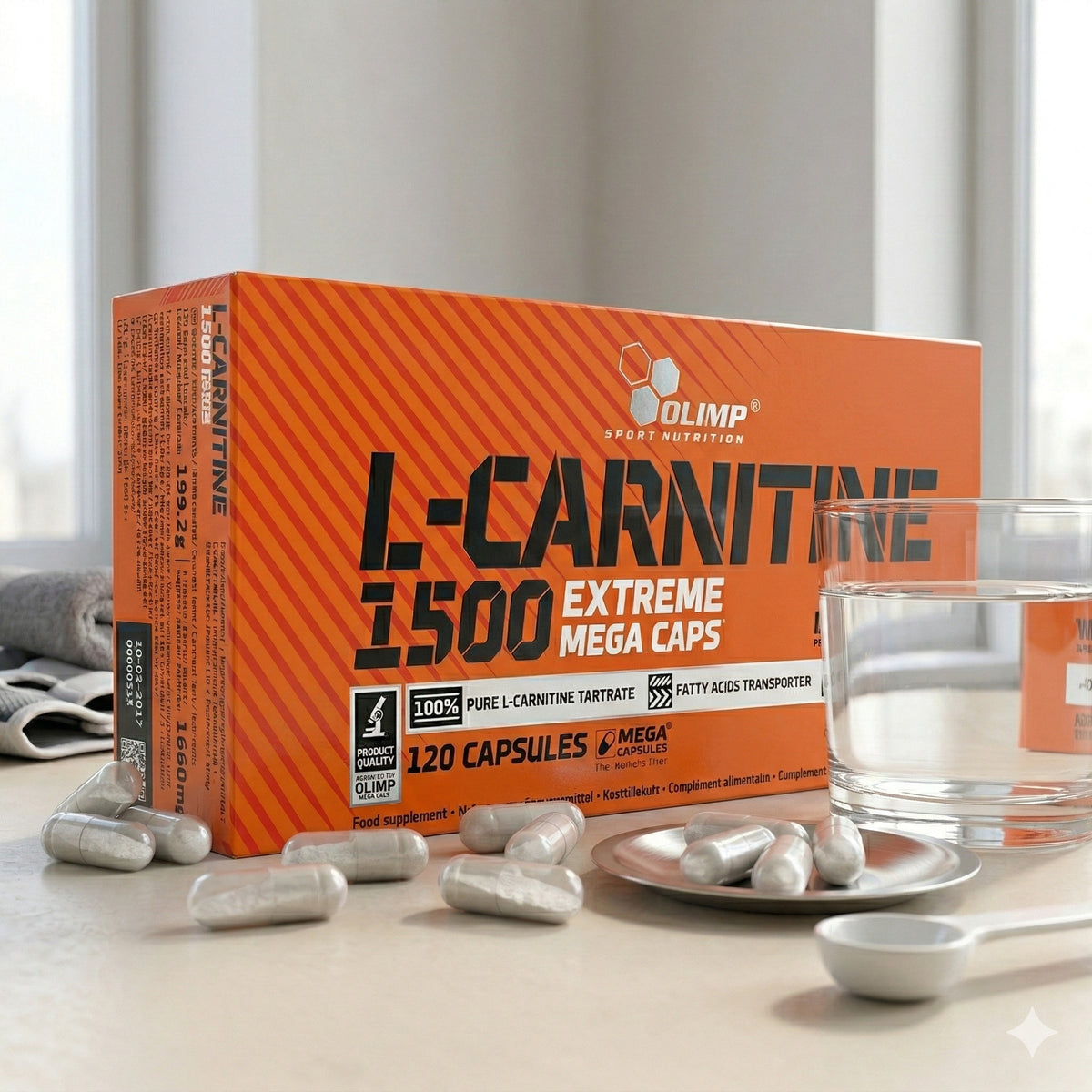 Olimp L-Carnitin 1500 Extreme Mega Caps, 8g, ab 120 Kapseln, L-Carnitin Nahrungsergänzung in Kapseln, Fitness und Gewichtsmanagement
