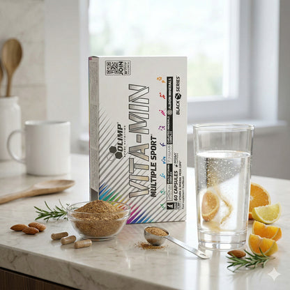 Olimp Vita-Min Multiple Sport Vitamine in 60 Kapseln, multivitaminreiche Nahrungsergänzung für Sportler, gezeigt in der Verpackung