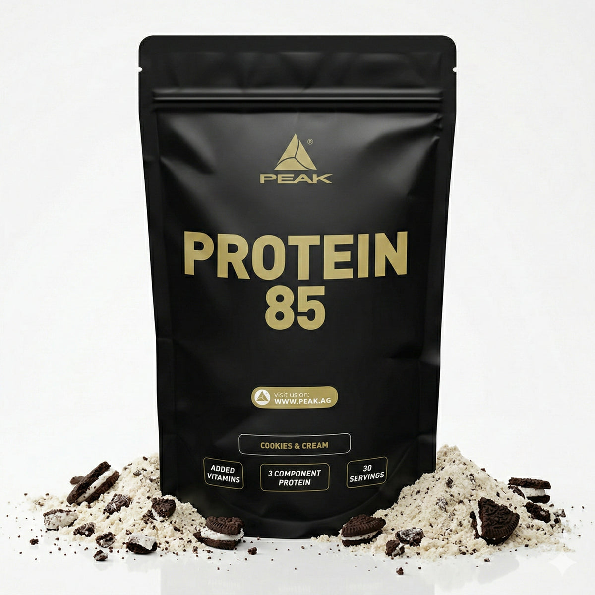 Muskelaufbau-Protein von Peak, Peak Protein 85 Plus, in verschiedenen Geschmacksrichtungen, 900g, cremige Konsistenz, sportliche Verpackung