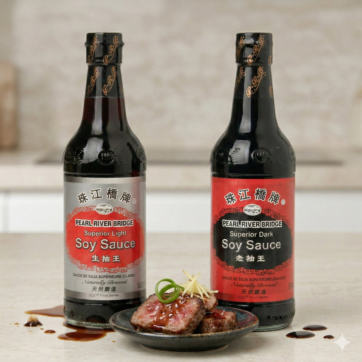 Pearl River Bridge Doppelpack:Sojasauce Hell + Dunkel Mix Sojasoße(2x500ml) - fit and life shop