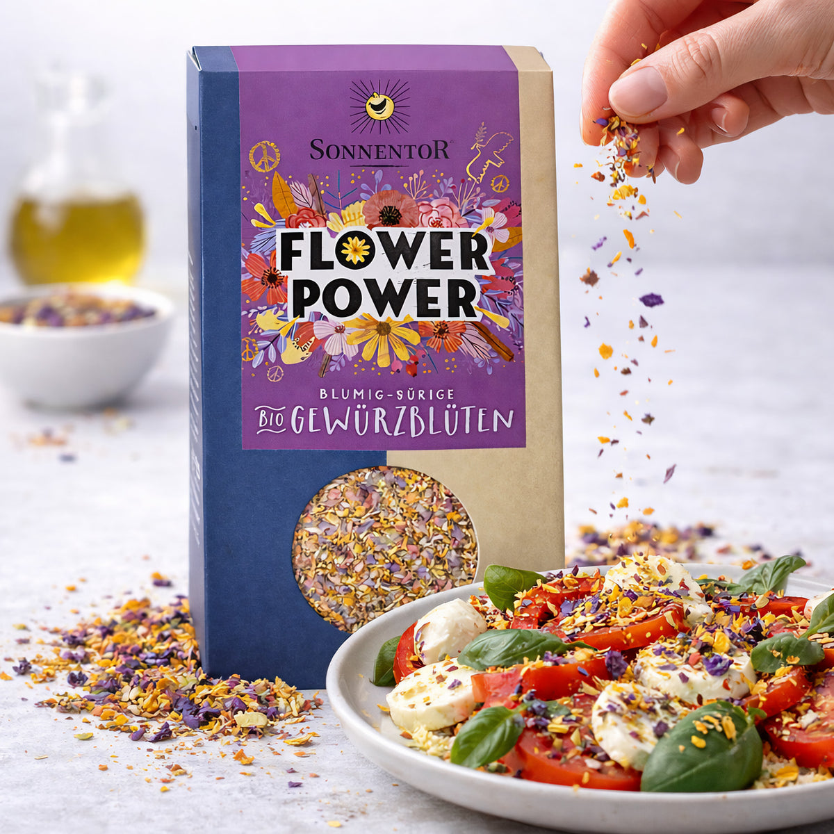 Bio Flower Power Gewürzblüten von Sonnentor in 2x35g Packung, frische aromatische Blüten für Gewürze und Saucen.