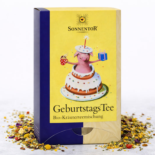 Sonnentor Geburtstagstee in Doppelkammerbeutel, 2x27g, aromatischer Kräutertee mit fruchtigem Geschmack, ideal für besondere Anlässe
