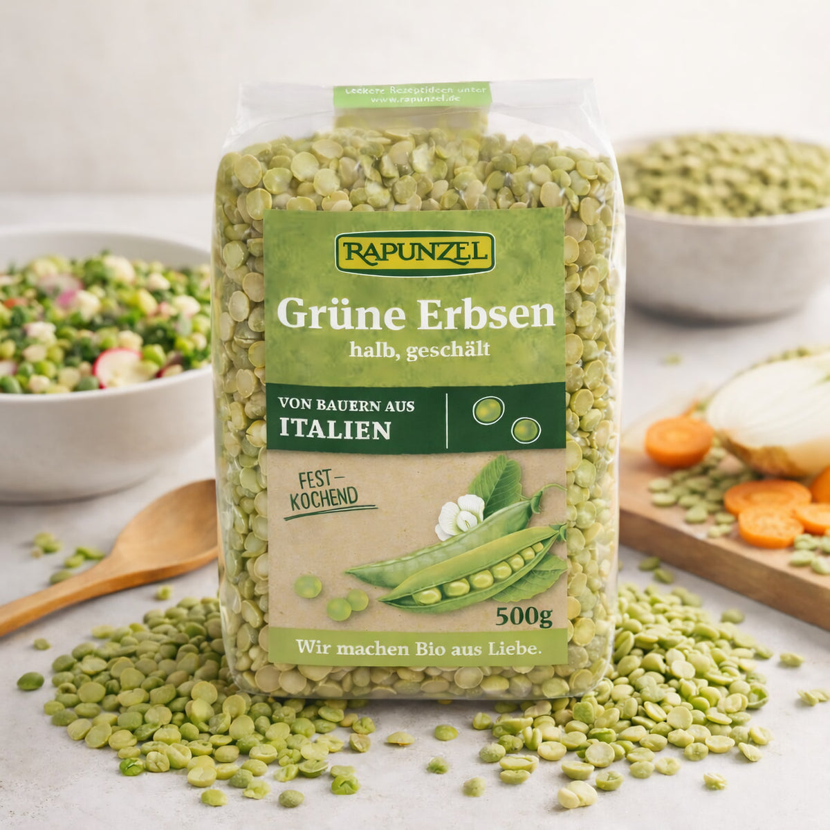 Rapunzel Erbsen grün, halb, geschält Bio, (500g) - fit and life shop