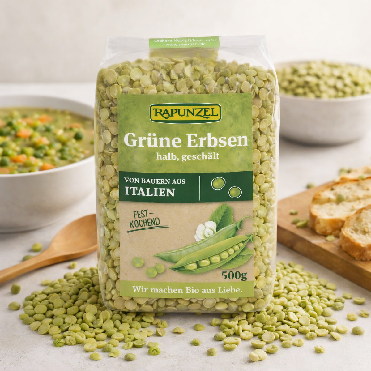 Rapunzel Erbsen grün, halb, geschält Bio, (500g) - fit and life shop