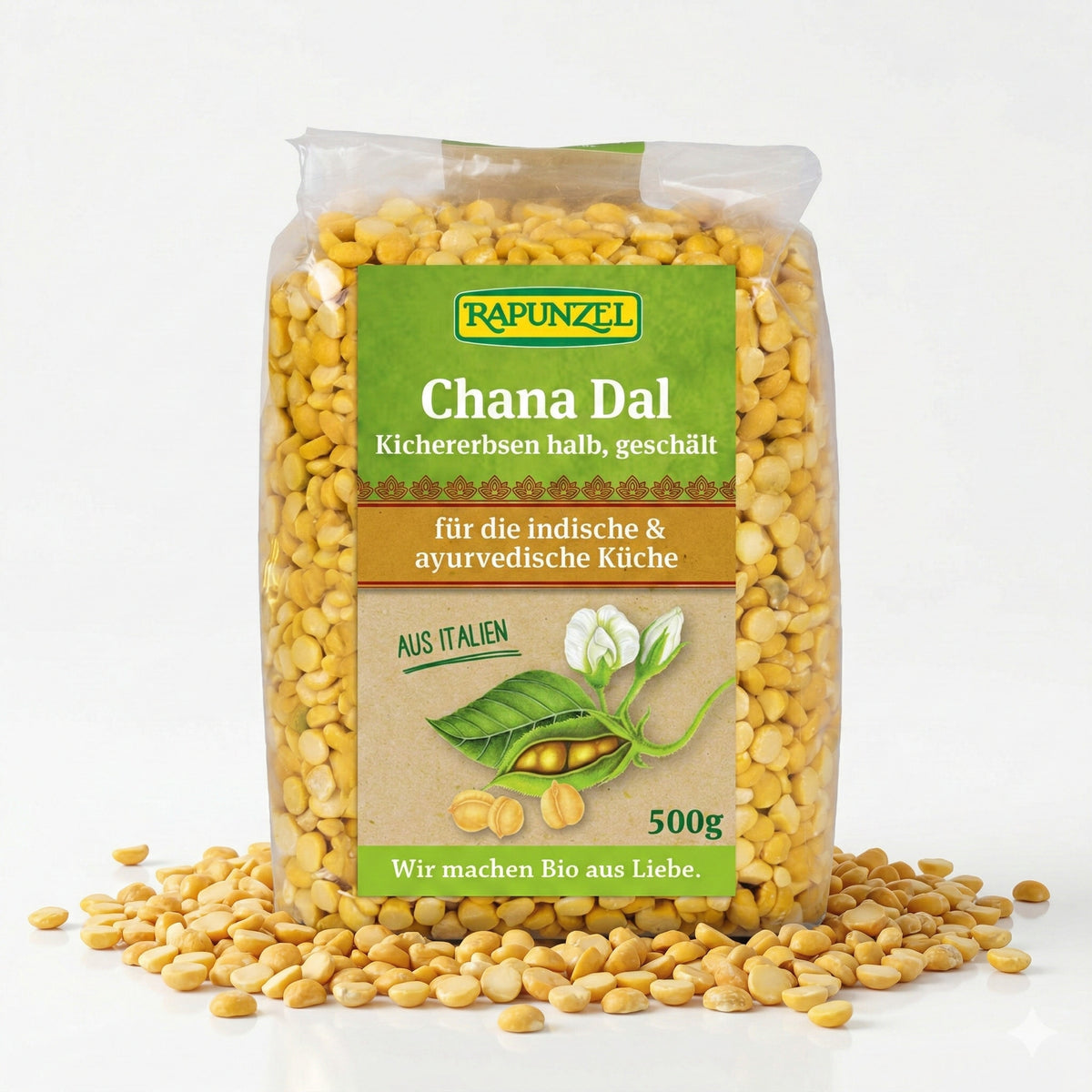 Rapunzel Bio Chana Dal, geschälte Kichererbsen, halb, für Kochen, in 500g Packung, frische und hochwertige Hülsenfrüchte