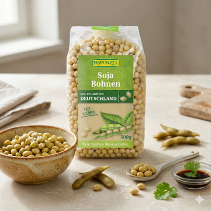 Rapunzel Bio Sojabohnen zum Kochen, 500g, frische und gesunde Sojabohnen in einer transparenten Packung