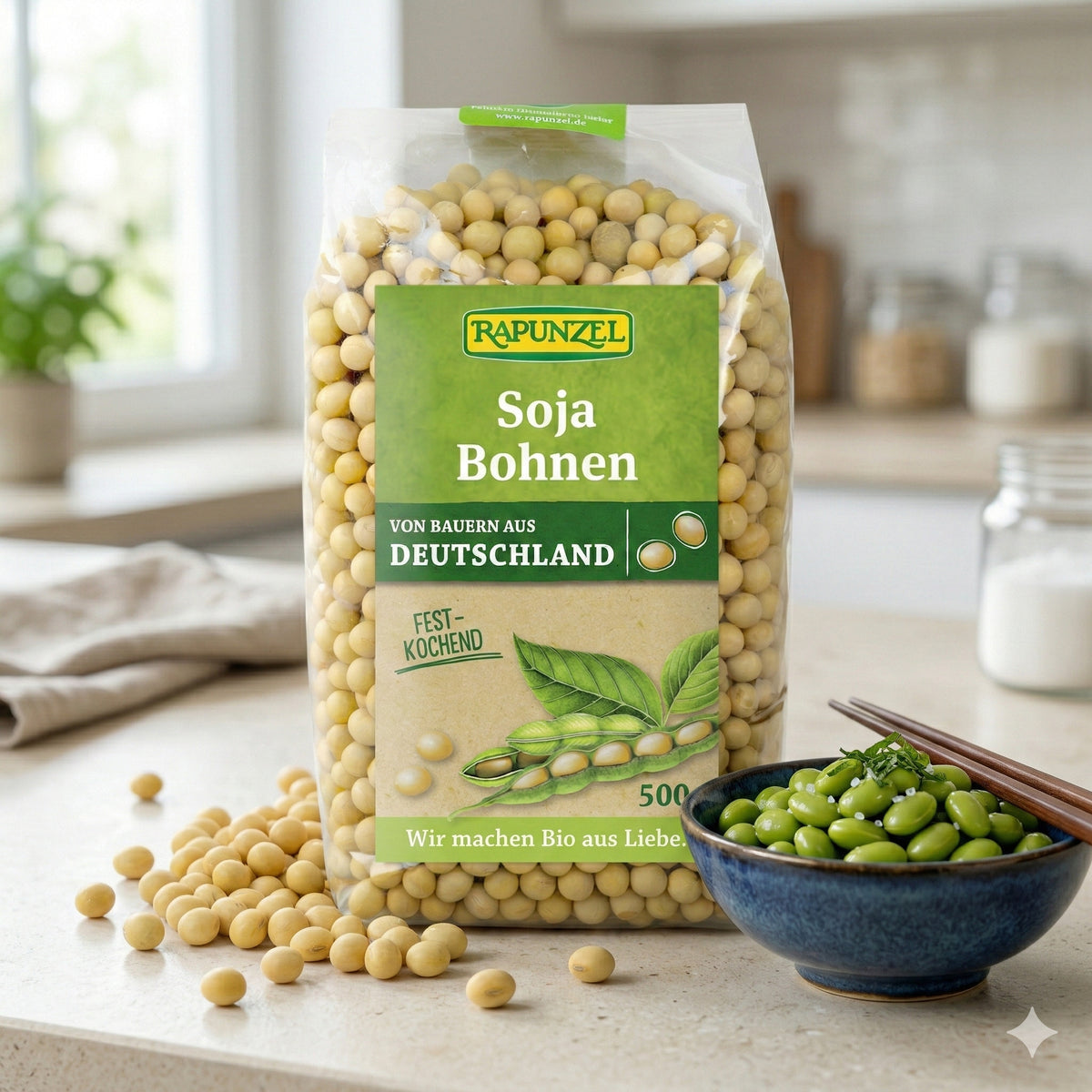 Bio Sojabohnen von Rapunzel, 500g, zum Kochen, frische grüne Sojabohnen, ideal für vegetarische Gerichte