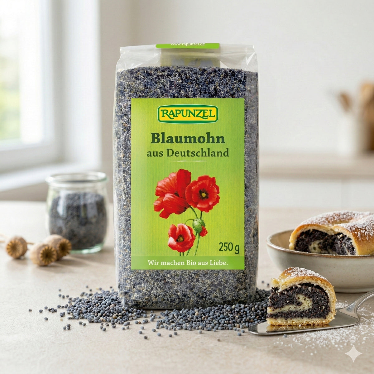 Bio Blaumohn von Rapunzel in einer Schale, ideal zum Kochen, frisch und hochwertig, ab 250g.