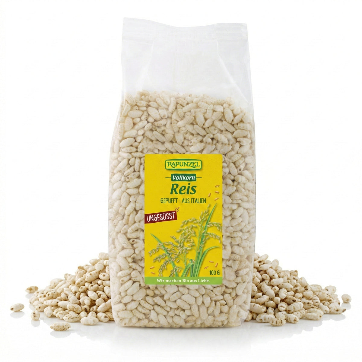 Bio Vollkornreis gepufft von Rapunzel, grobe, luftige Reiskörner für gesunde Mahlzeiten, ab 100g.