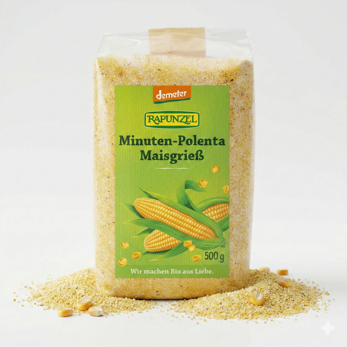 Bio Minuten-Polenta aus Maisgrieß von Rapunzel, Demeter-Qualität, in einer Packung ab 500g, ideal zum Kochen.