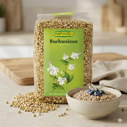 Bio Buchweizen von Rapunzel, in der Verpackung, ideal zum Kochen, ab 500g, natürliche und nachhaltige Lebensmittel.