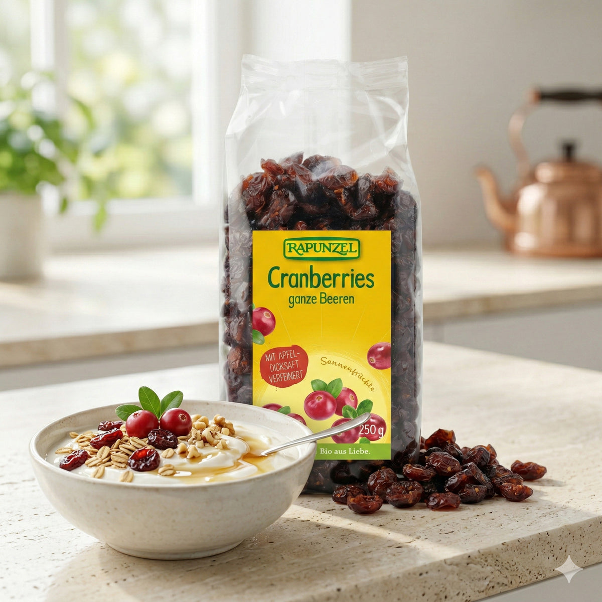 Getrocknete Bio-Himbeeren von Rapunzel, nährstoffreiche Früchte in einer 250g Verpackung, ideal für Snacks und Rezepte