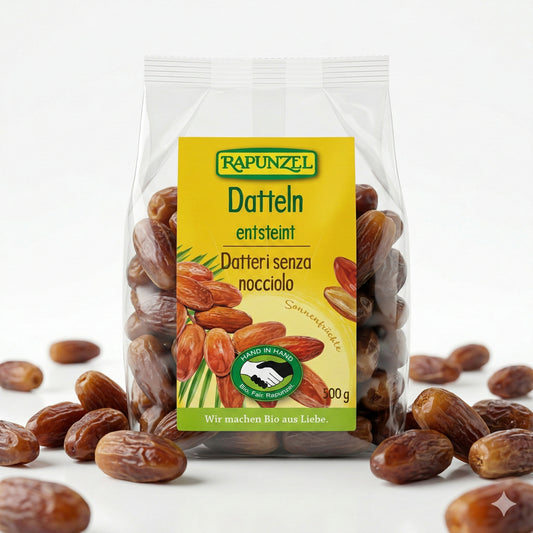 Rapunzel Bio Datteln Deglet Nour ohne Stein, für Kochen, in einer 500g-Packung, getrocknete, süße Datteln.