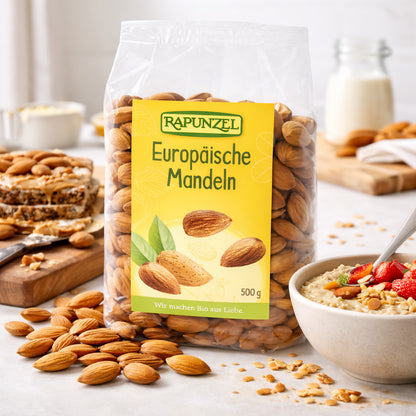 Bio-Mandeln von Rapunzel, europäische Mandeln in einer Schüssel, ideal zum Kochen, ab 500g.