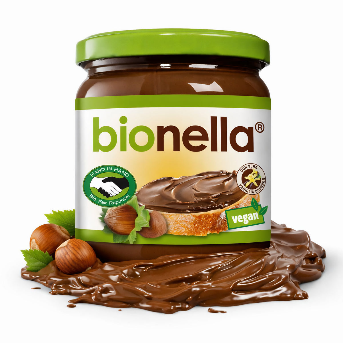 Veganer Nussnougat-Creme von Rapunzel in 400g Glas, cremige Konsistenz, ideal zum Kochen und Backen.