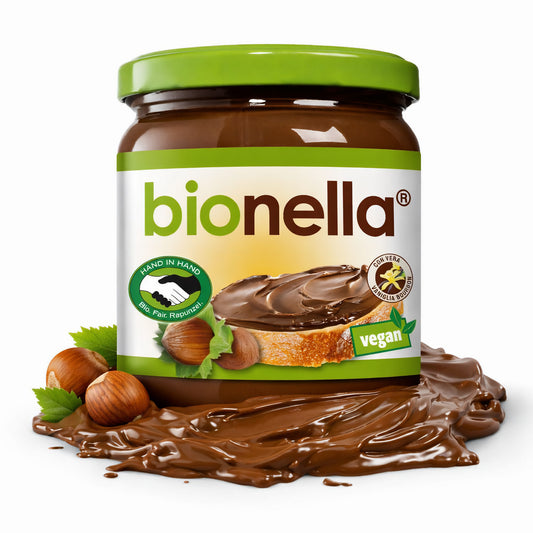 Veganer Nussnougat-Creme von Rapunzel in 400g Glas, cremige Konsistenz, ideal zum Kochen und Backen.