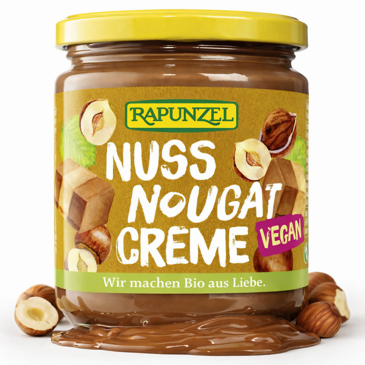 Veganer Rapunzel Bio Nuss-Nougat-Creme in 250g Glas, cremige Schokoladen-Nuss-Füllung, ideal für Brot und Desserts