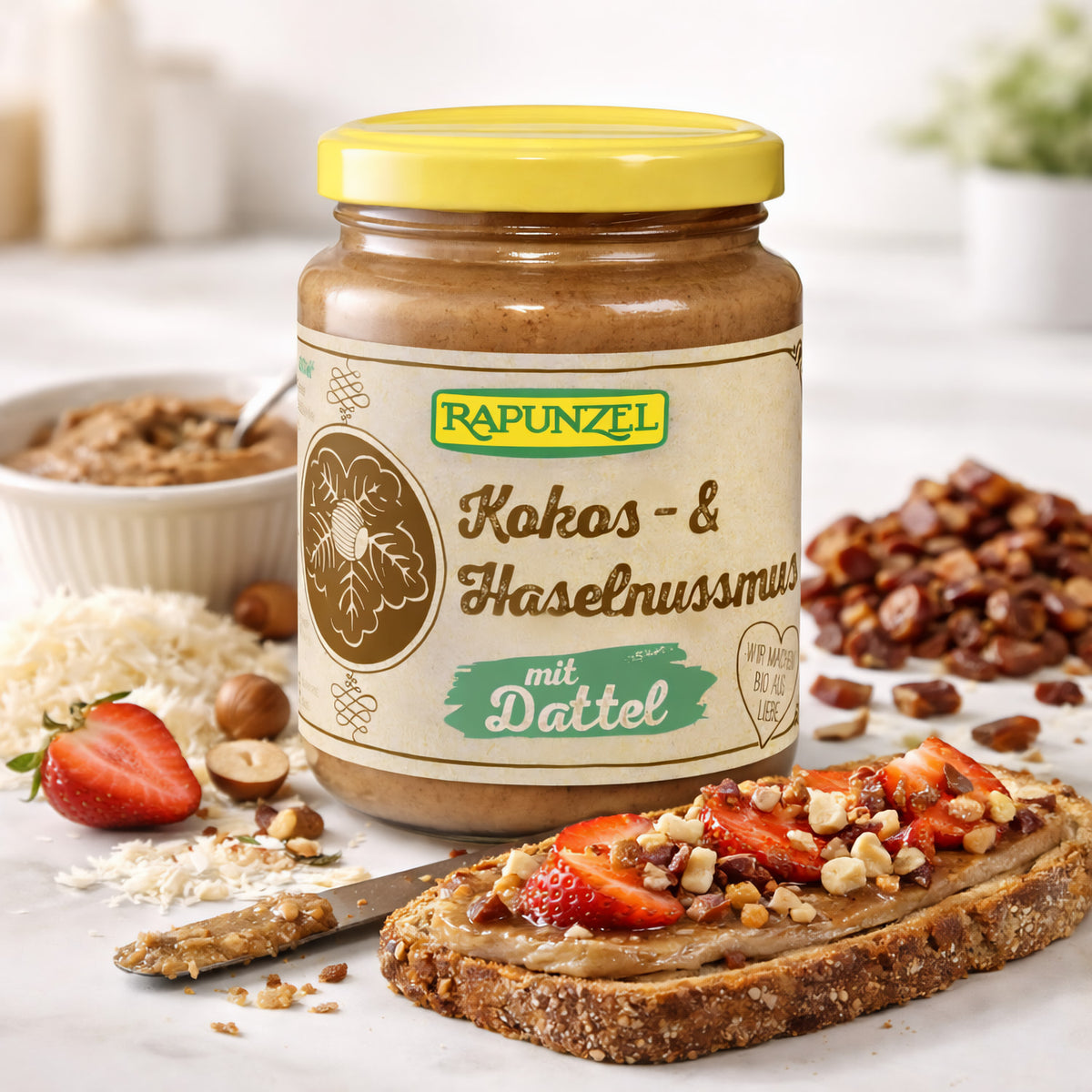 Rapunzel Bio Kokos-Haselnussmus mit Datteln, Kochzutat, cremig, naturbelassen, für Backen und Kochen, ab 250g, Bio-Qualität