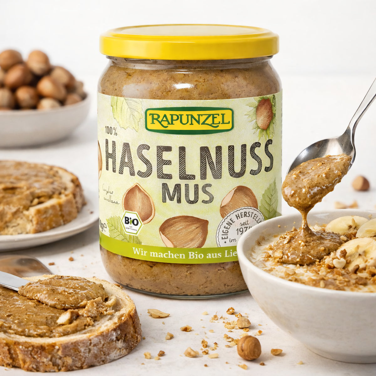 Bio Haselnussmus von Rapunzel, 500g Glas, cremige Haselnusscreme, ideal für Frühstück und Brotaufstriche