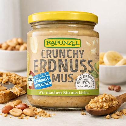 Bio Erdnussmus Crunchy von Rapunzel, mit Salz, in 500g Packung, cremige und knackige Erdnussbutter für das Frühstück