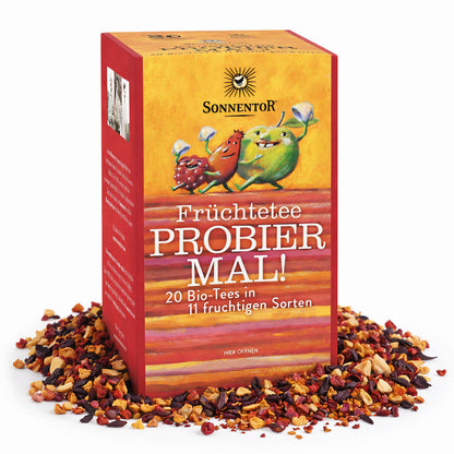 Sonnentor Bio Früchtetee Probier Mal, 20 Tees in 11 Sorten, bunte Früchteteemischung, natürliche Bio-Qualität