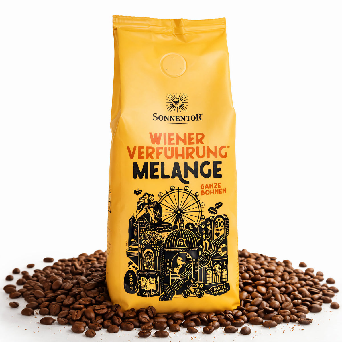 Frühstücks-Melange von Sonnentor, Wiener Verführung, Kaffeebohnen ab 500g, frisch und aromatisch, für den perfekten Kaffeegenuss.