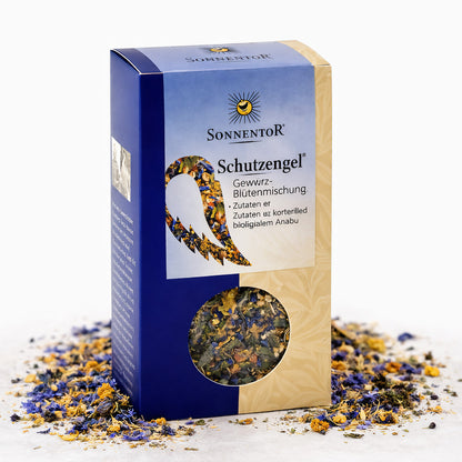 Bio Schutzengel Gewürz-Blüten von Sonnentor in 40g Packung, ideal zum Kochen und Würzen natürlicher Gerichte.