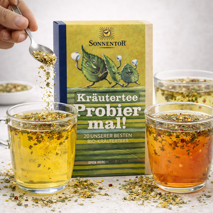 Sonnentor Probier mal! Kräutertee mit 20 besten Kräutertees und Teemischungen, verschiedene Teeblätter und Kräuter in einer Packung