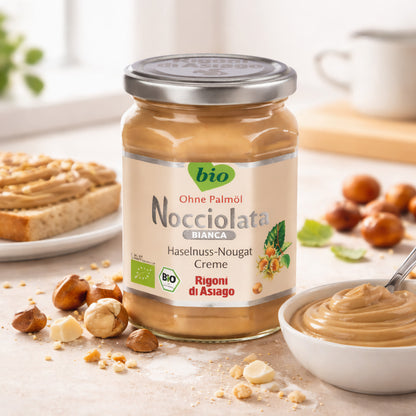 Rigoni di Asiago Haselnuss-Nougatcreme für Frühstück, cremige Haselnusscreme in 6x250g Gläser, ideal für Brot und Brötchen