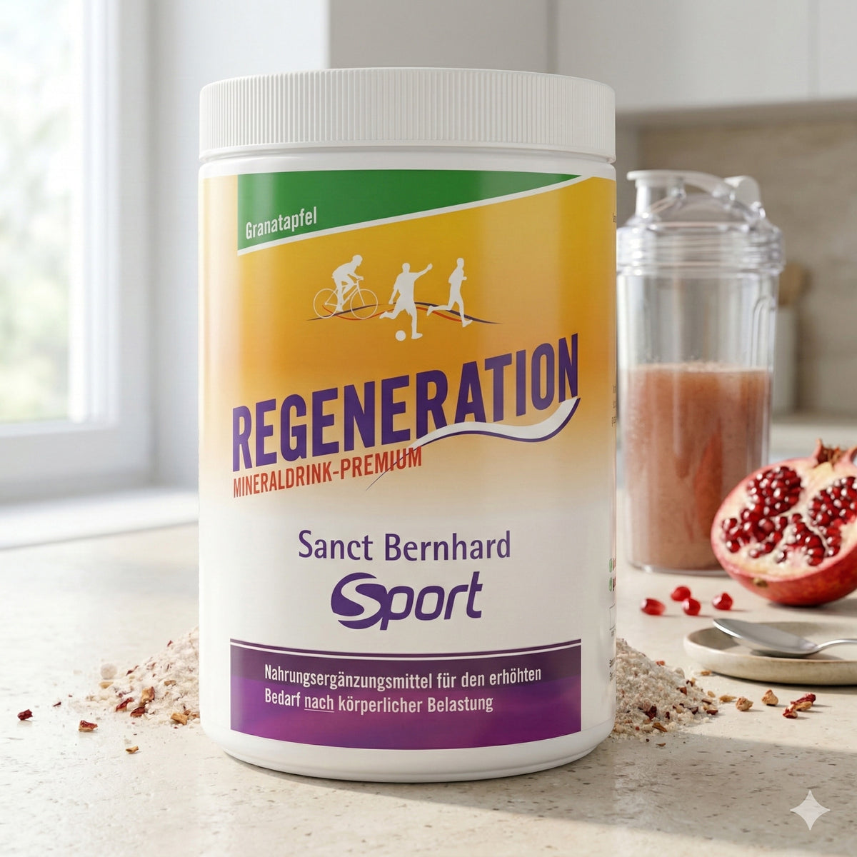 Mineraldrink Sanct Bernhard Sport Regeneration mit Granatapfel, 750g, Nährstoffe für Sport und Erholung, in Pulverform