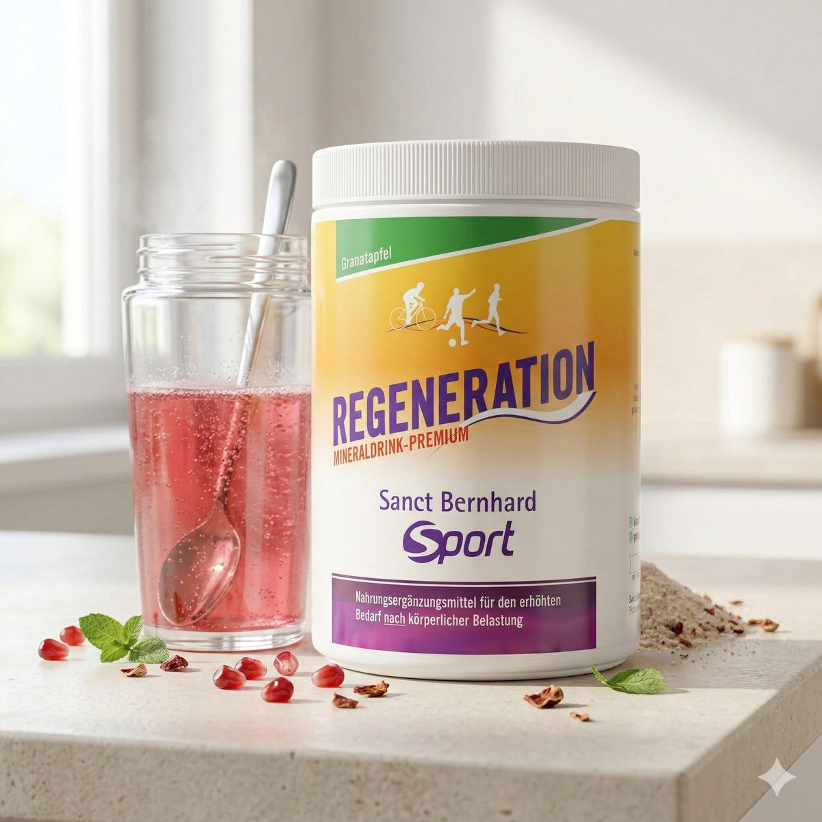 Sanct Bernhard Sport Regeneration Mineraldrink Granatapfel, Nährstoffe, in 750g Dose, mit erfrischendem Granatapfelgeschmack