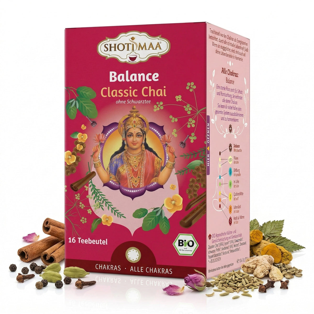 Bio Ayurveda-Tee von Shoti Maa, Balance Classic Chai, Kräuter- und Teemischung in 32g Verpackung, mit traditionellen Gewürzen.