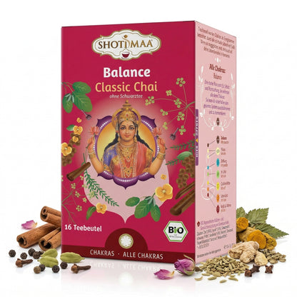 Bio Ayurveda-Tee von Shoti Maa, Balance Classic Chai, Kräuter- und Teemischung in 32g Verpackung, mit traditionellen Gewürzen.