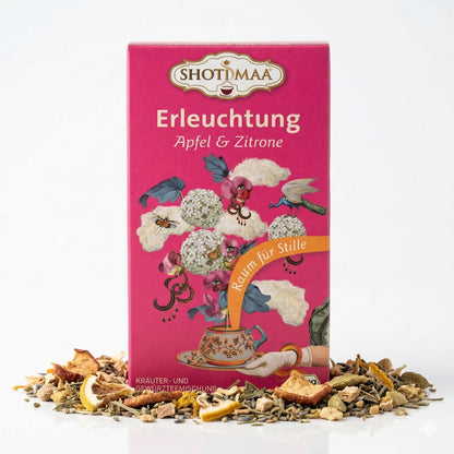 Bio Kräutertee "Erleuchtung" von Shoti Maa mit Apfel und Zitrone, gefüllt mit frischen Kräutern und Früchten in einer Packung
