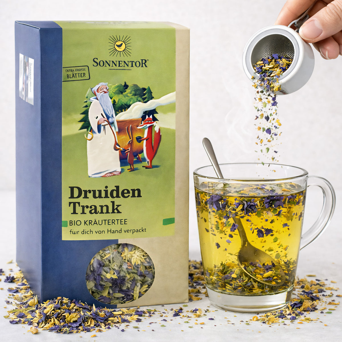 Bio Druidentrank Kräutertee von Sonnentor, loser Kräutertee für Frühstück, 2 x 50g in natürlicher Verpackung.