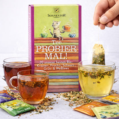 Bio-Tee von Sonnentor, Probier Mal! Aufgussbeutel, aromatischer Kräutertee in 34,4g Packung, ideal für eine entspannende Teepause