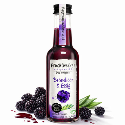 Fruchtwerker Brombeeressig mit Agavendicksaft in 250ml Flasche, natürliche Frucht- und Essigkombination, für Salate und Marinaden