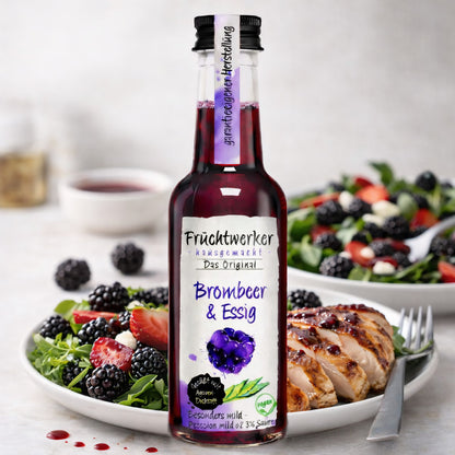 Fruchtwerker Brombeeressig mit Agavendicksaft in 250ml Flasche, frisch und aromatisch, ideal für Salate und Dressings