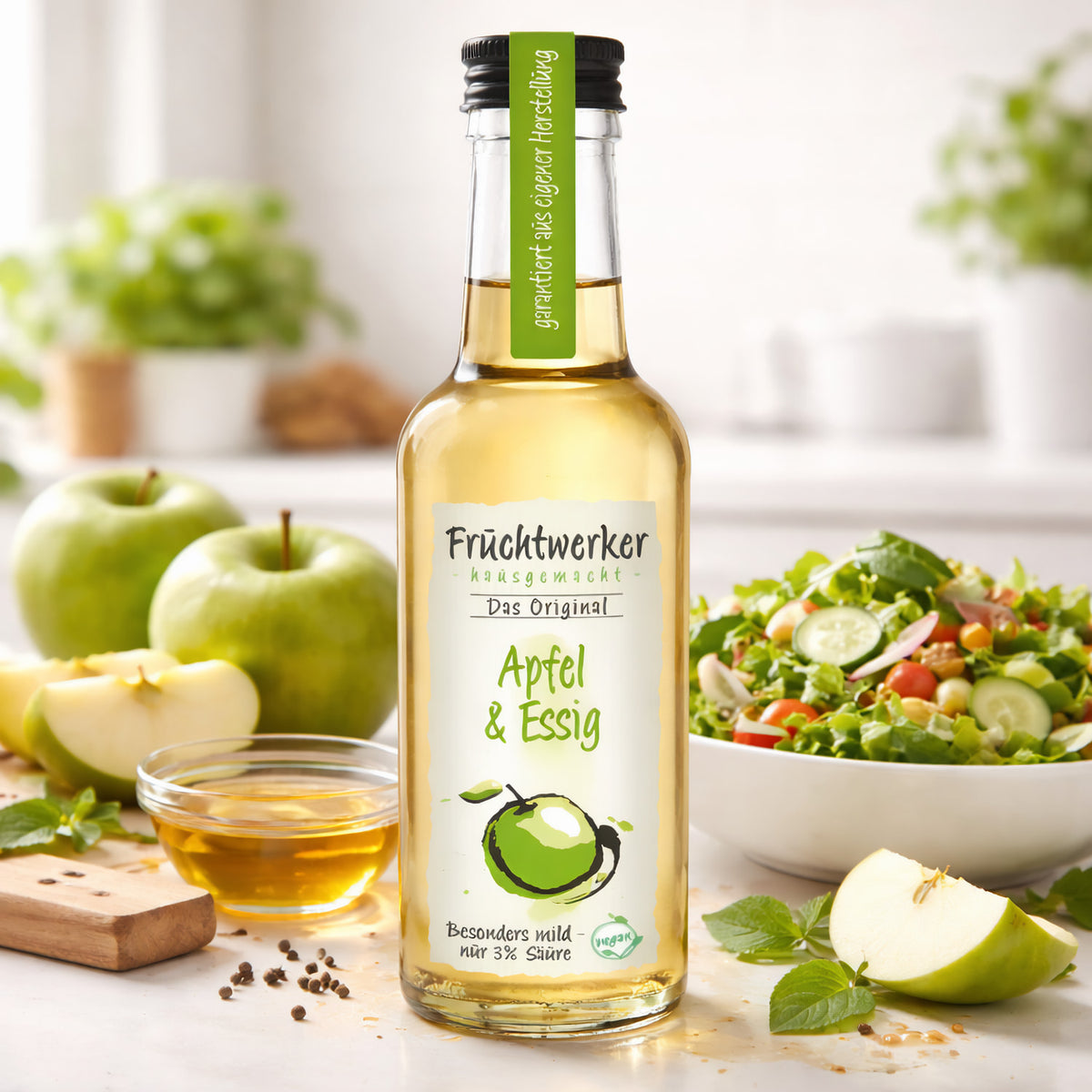 Fruchtwerker Apfel- und Essigöl, 250ml Flasche, naturbelassenes Öl mit Apfelaroma und Essig für kulinarische Verwendung