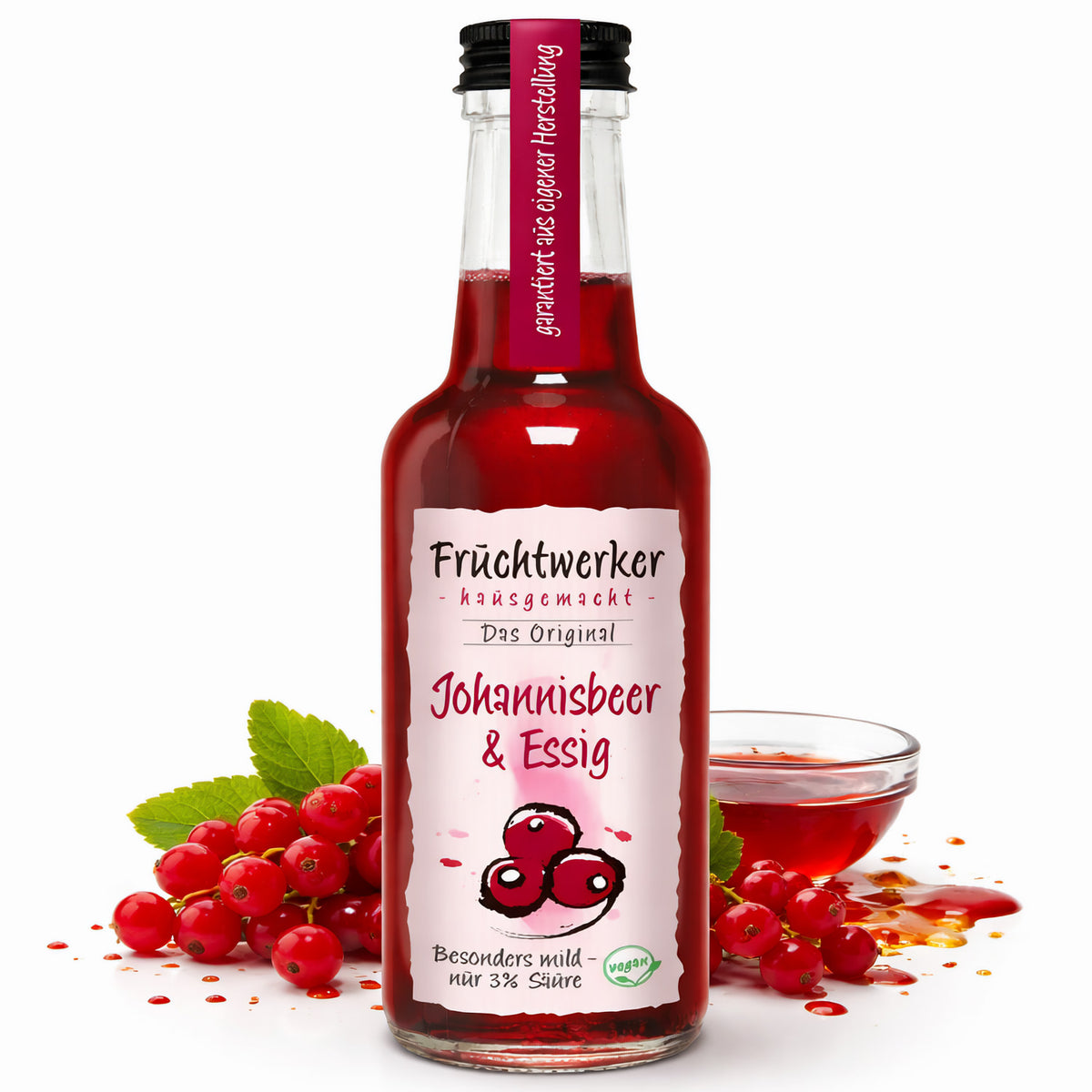 Fruchtwerker Johannisbeeressig in 250ml Flasche, naturbelassenes Fruchtöl mit fruchtigem Johannisbeergeschmack