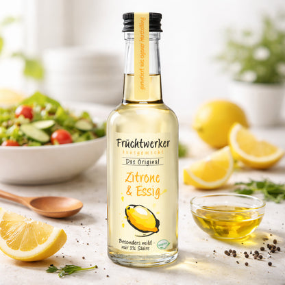 Fruchtwerker Zitrone und Essig in 250ml Flasche, natürliche Öle und Essig, frischer Zitronengeschmack, hochwertige Zutaten