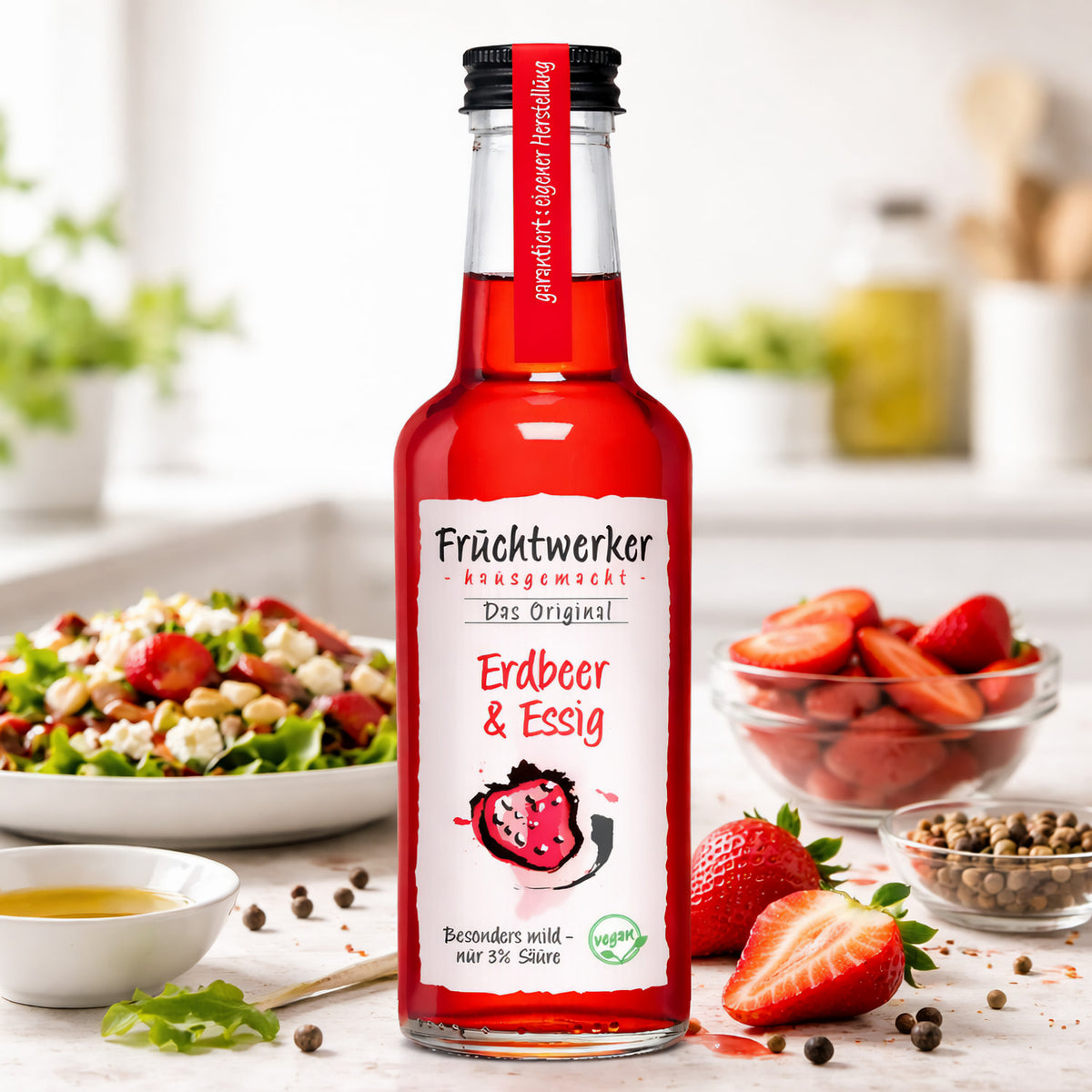 Fruchtwerker Erdbeer- und Essig-Öl in 250ml Flasche, fruchtig und aromatisch, ideal für Salate und Marinaden