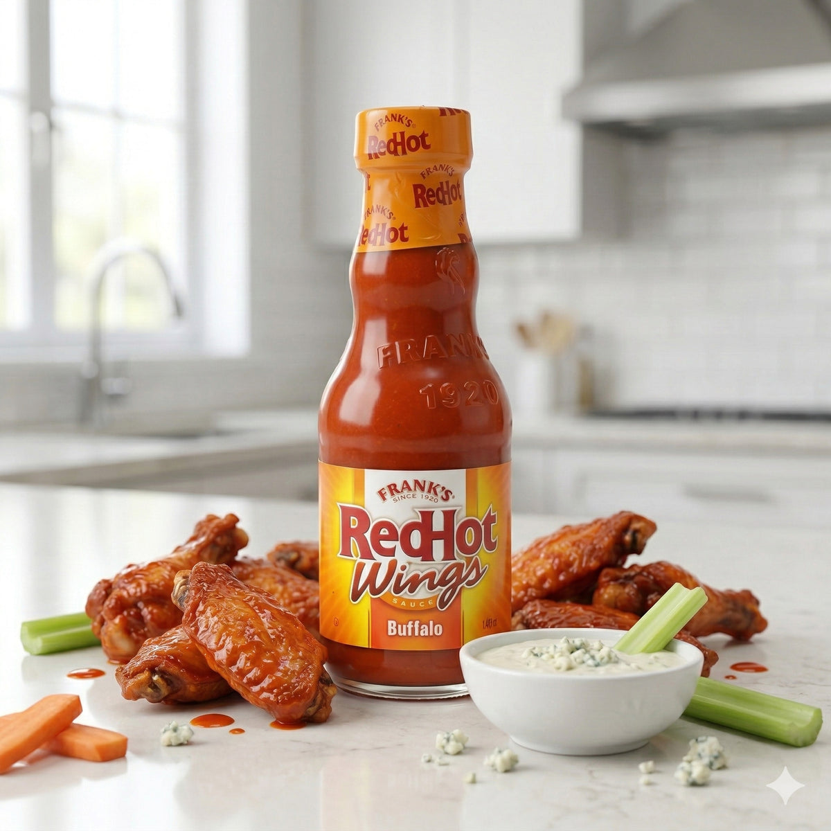 Frank's Red Hot Buffalo Wings Sauce in 6 Flaschen à 148ml, würzige rote Soße für Chicken Wings, Gewürz und Dip