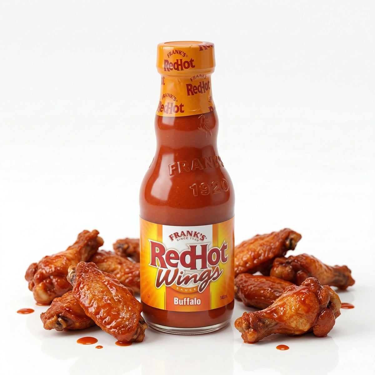 Frank's Red Hot Buffalo Wings Sauce in 148ml Flaschen, würzige Sauce für Chicken Wings, Gewürze und Saucen Kategorie