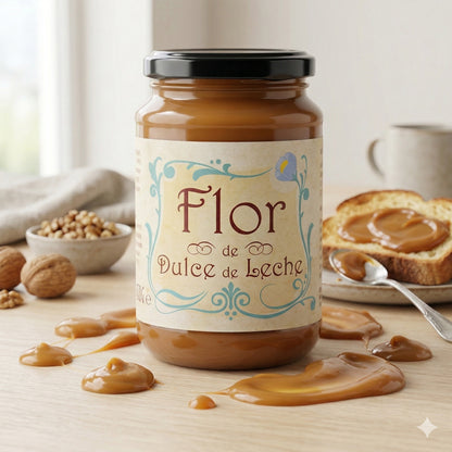 Milchkaramellcreme Flor de Dulce de Leche Aufstrich in 450g, cremig und süß, ideal für Brot und Desserts.