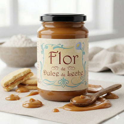 Flor Milchkaramellcreme auf Brot, cremiger Dulce de Leche Aufstrich von Flor in 450g Glas