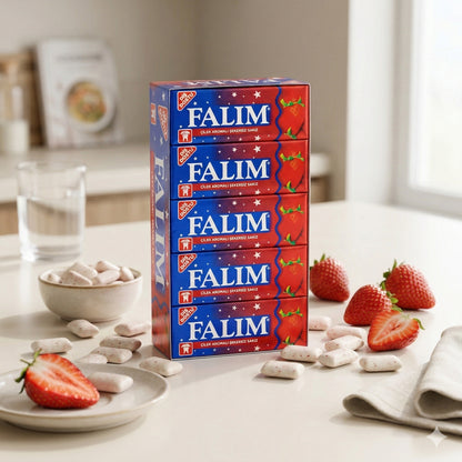 Falim Erdbeeraroma Kaugummi, Snacks, 20 Packungen mit jeweils 5 Stück, fruchtiger Geschmack in attraktiver Verpackung